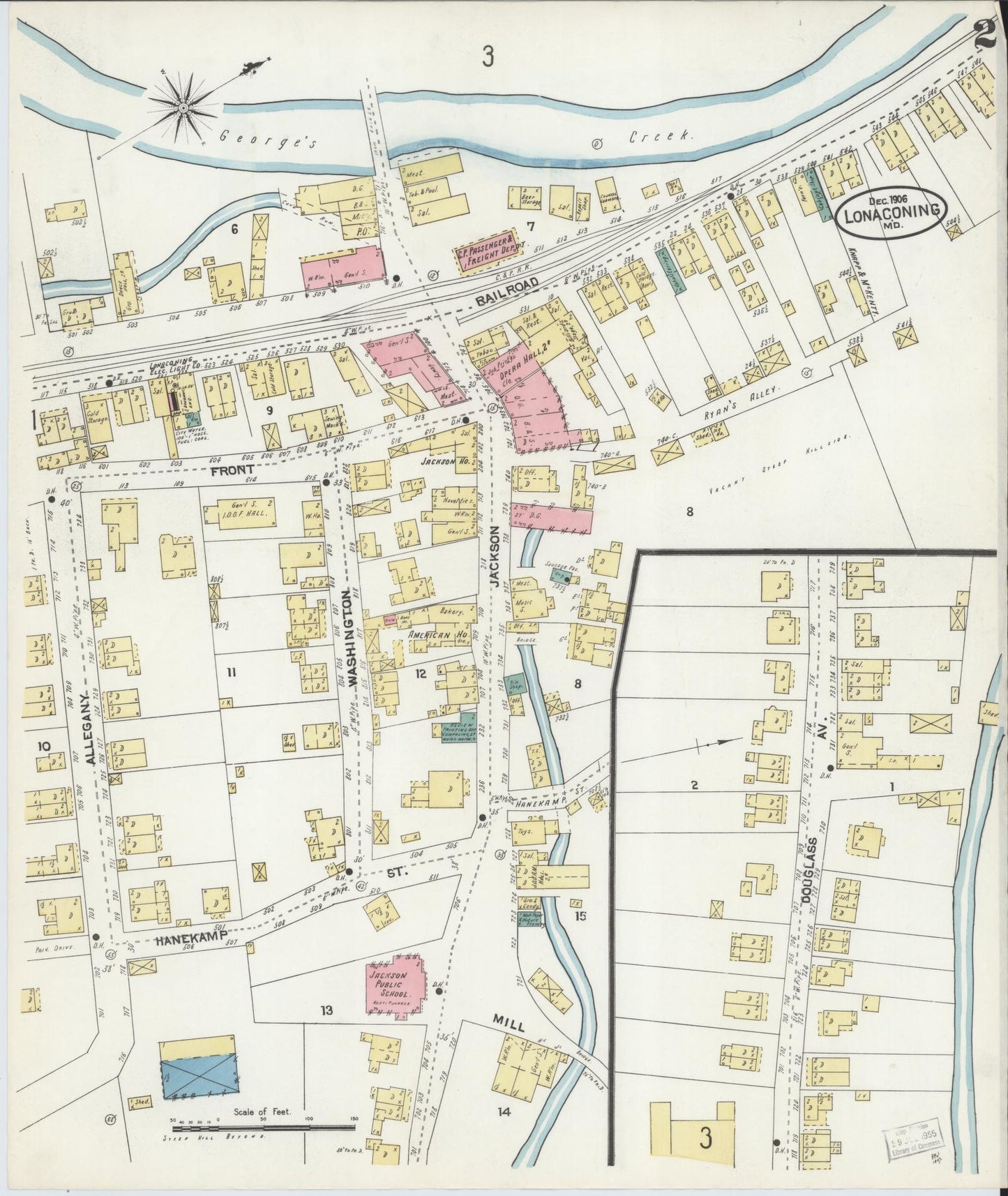 Sanborn Fire Insurance Map from Lonaconing, Allegany County, Maryland (1906), Sheet #0002 - Historic Sanborn Fire Insurance Map Print, vintage old map wall art