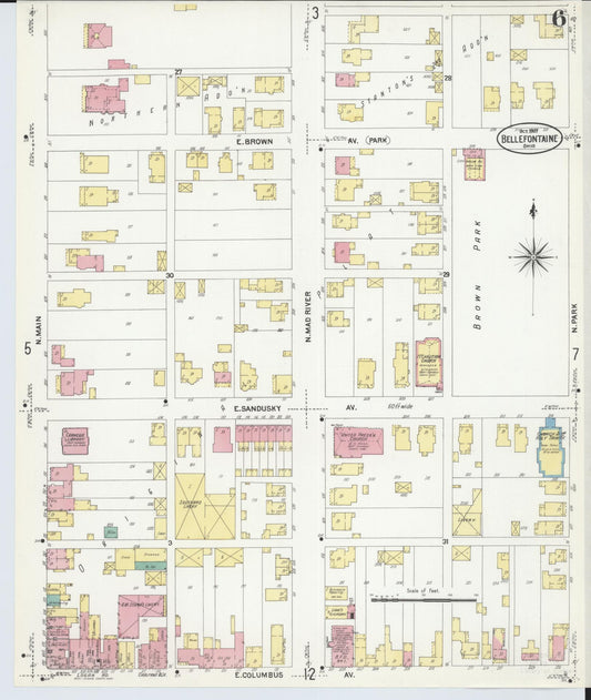 Sanborn Fire Insurance Map from Bellefontaine, Logan County, Ohio (1907), Sheet #0006 - Historic Sanborn Fire Insurance Map Print, vintage old map wall art, antique decor, genealogy gift, Ohio Ohio map