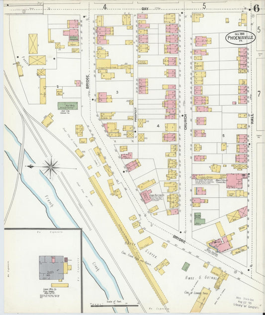 Sanborn Fire Insurance Map from Phoenixville, Chester County, Pennsylvania (1900), Sheet #0006 - Historic Sanborn Fire Insurance Map Print, vintage old map wall art, antique decor, genealogy gift, Pennsylvania Pennsylvania map