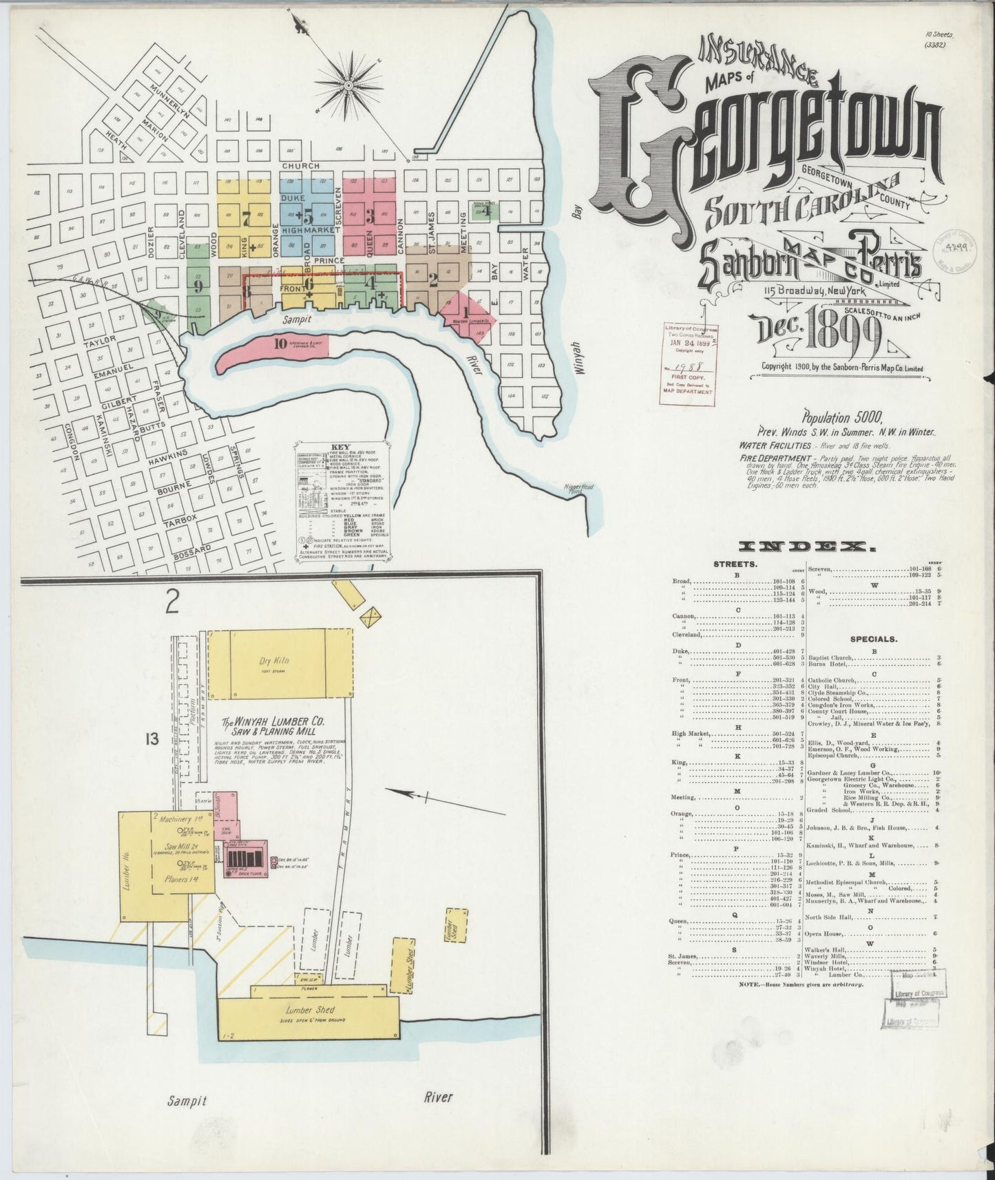 Sanborn Fire Insurance Map from Georgetown, Georgetown County, South Carolina (1899), Sheet #0001 - Historic Sanborn Fire Insurance Map Print, vintage old map wall art, antique decor, genealogy gift, South Carolina South Carolina map