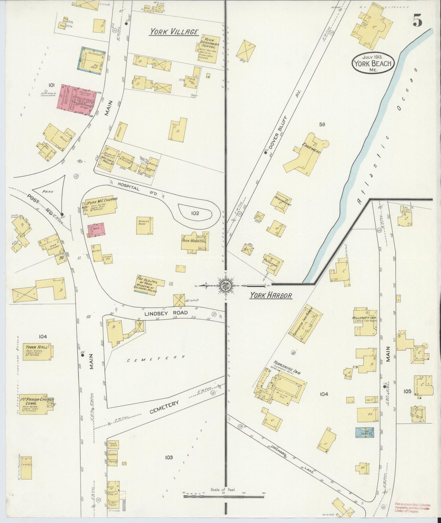 Sanborn Fire Insurance Map from York Beach, York County, Maine (1913), Sheet #0005 - Complete Map Set gallery image, historic Sanborn map, vintage wall art, Maine Maine