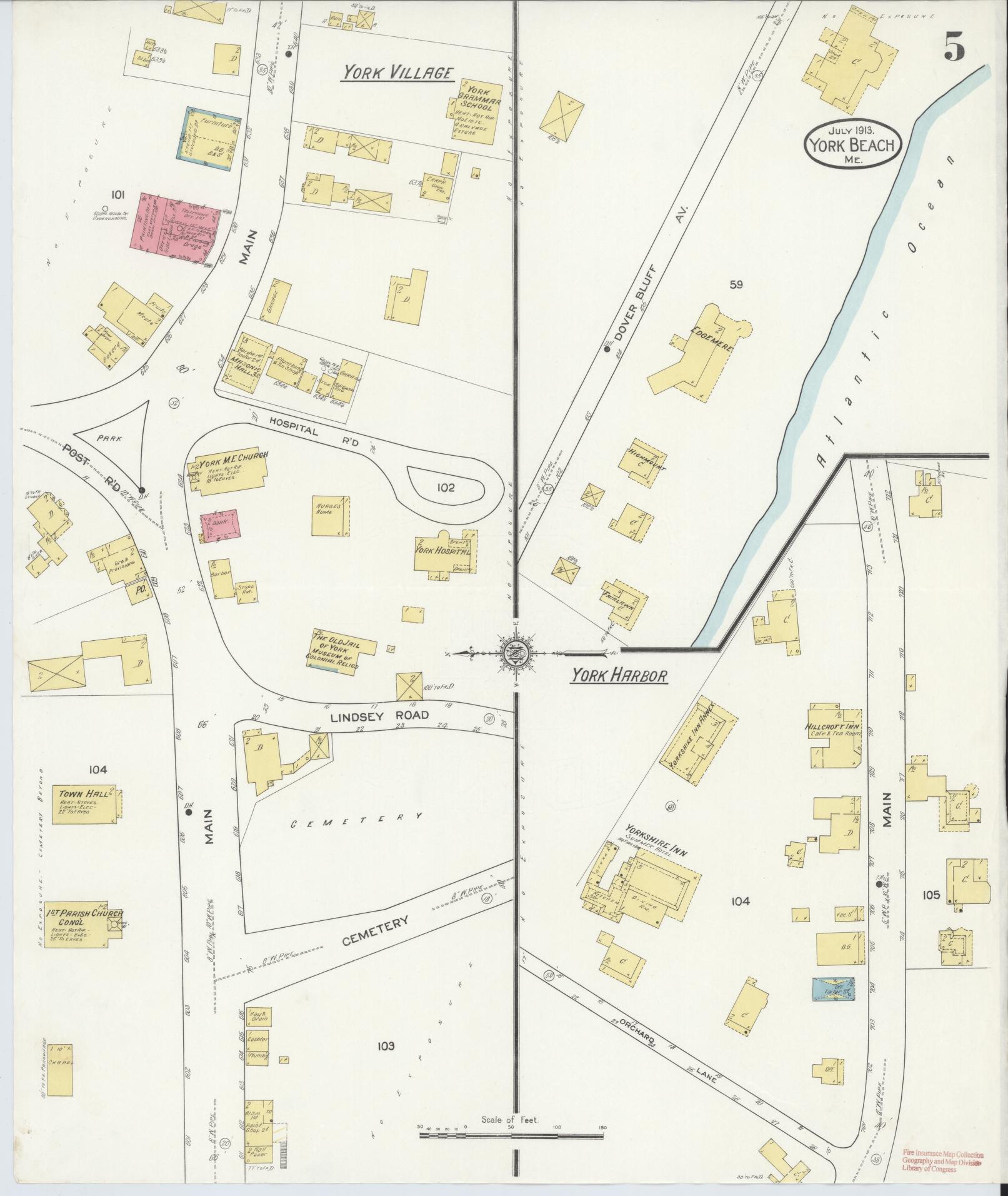 Sanborn Fire Insurance Map from York Beach, York County, Maine (1913), Sheet #0005 - Complete Map Set gallery image, historic Sanborn map, vintage wall art, Maine Maine