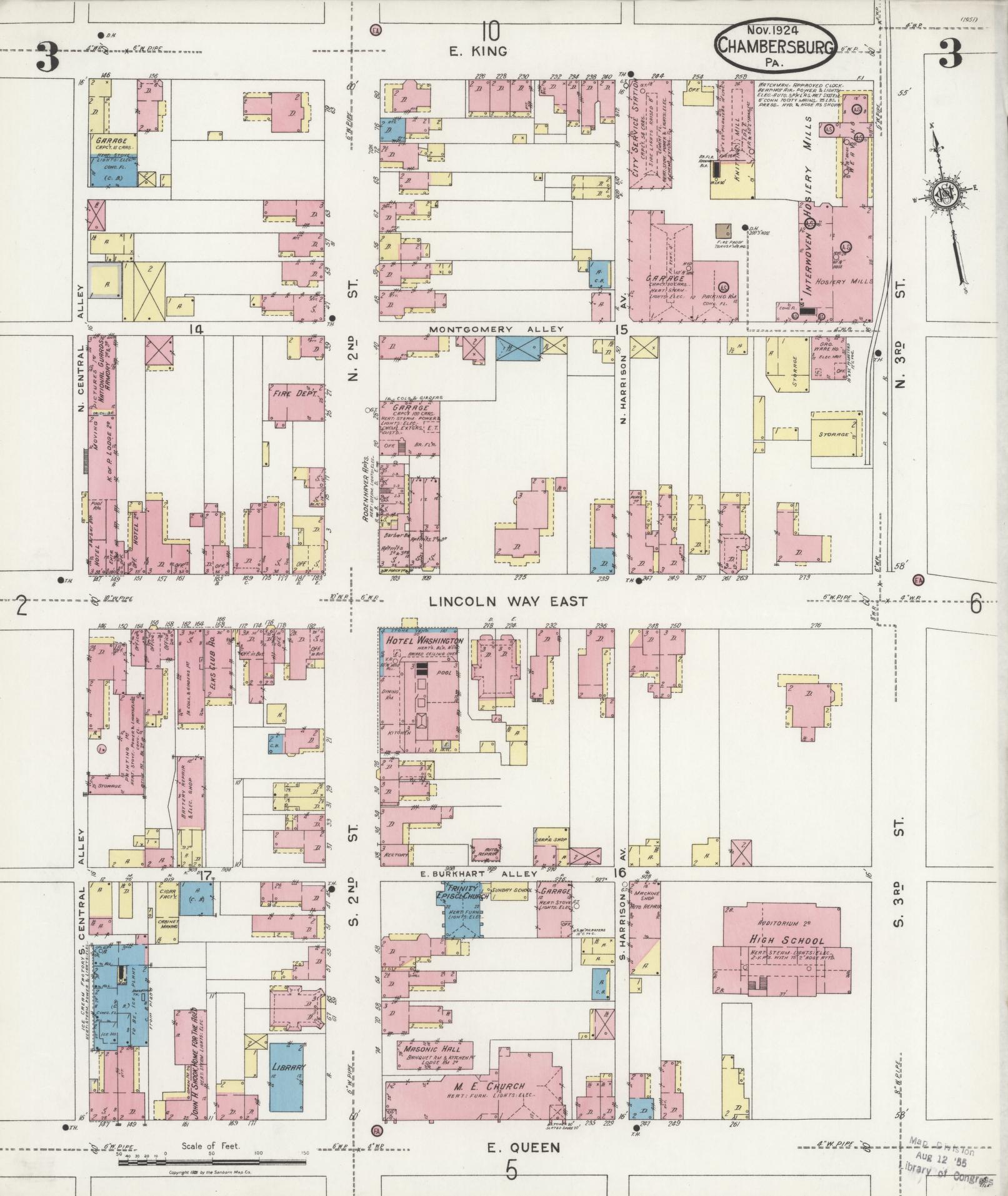 Sanborn Fire Insurance Map from Chambersburg, Franklin County, Pennsylvania (1924), Sheet #0003 - Historic Sanborn Fire Insurance Map Print, vintage old map wall art, antique decor, genealogy gift, Pennsylvania Pennsylvania map