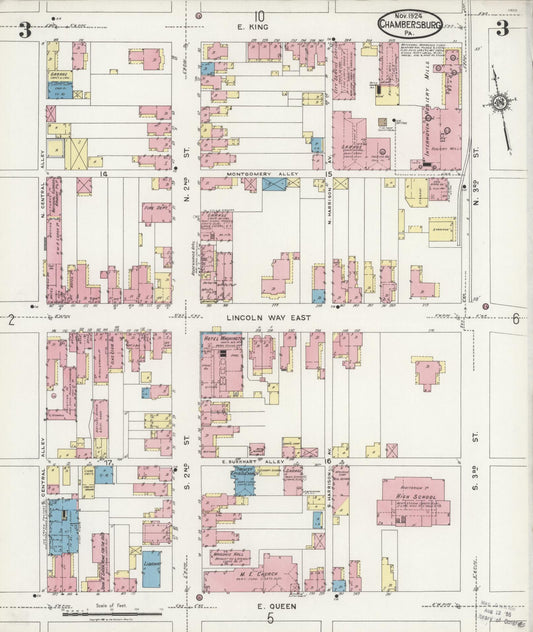 Sanborn Fire Insurance Map from Chambersburg, Franklin County, Pennsylvania (1924), Sheet #0003 - Historic Sanborn Fire Insurance Map Print, vintage old map wall art, antique decor, genealogy gift, Pennsylvania Pennsylvania map
