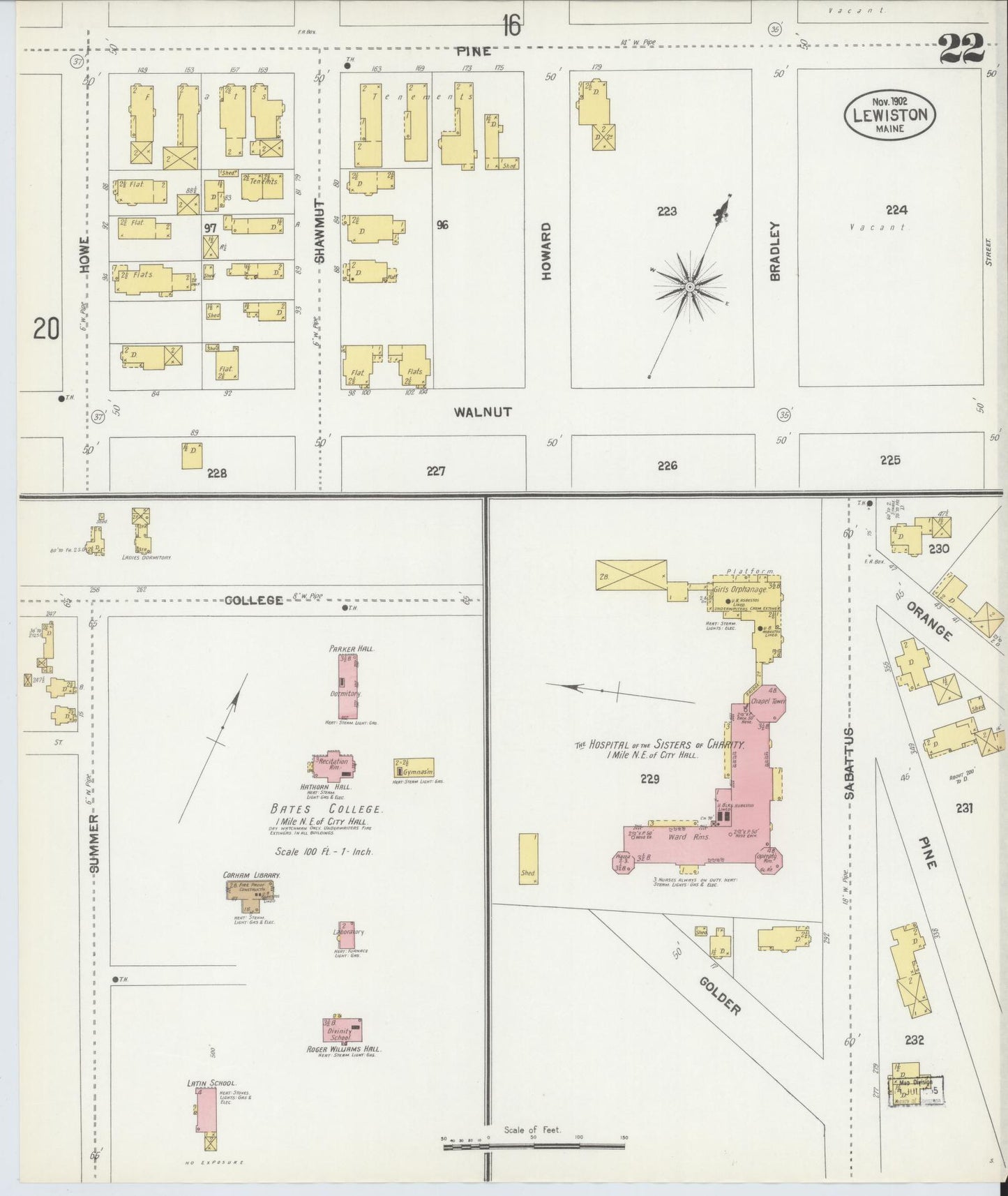 Sanborn Fire Insurance Map from Lewiston, Androscoggin County, Maine (1902), Sheet #0022 - Complete Map Set gallery image, historic Sanborn map, vintage wall art, Maine Maine