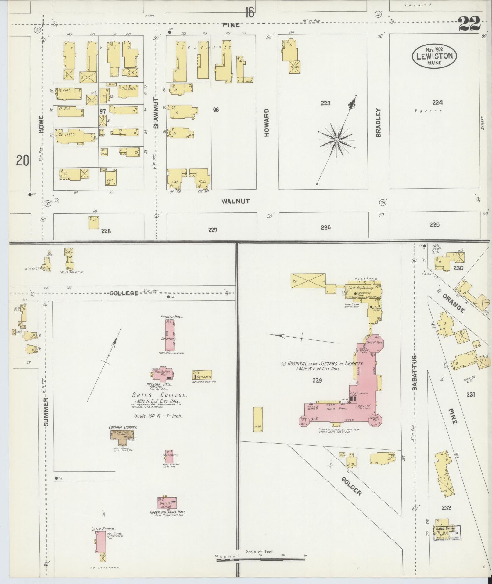 Sanborn Fire Insurance Map from Lewiston, Androscoggin County, Maine (1902), Sheet #0022 - Complete Map Set gallery image, historic Sanborn map, vintage wall art, Maine Maine