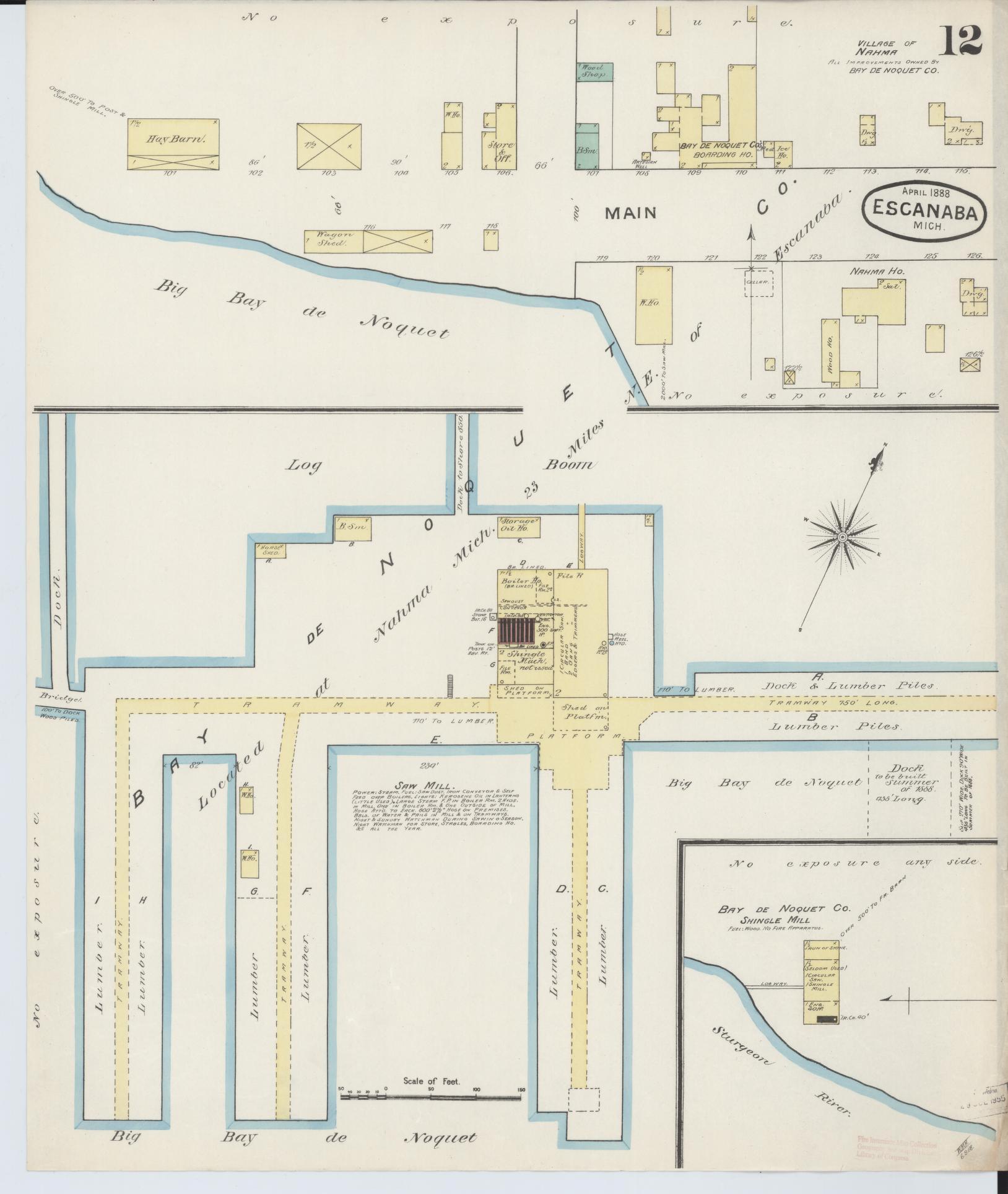 Sanborn Fire Insurance Map from Escanaba, Delta County, Michigan (1888), Sheet #0012 - Historic Sanborn Fire Insurance Map Print, vintage old map wall art, antique decor, genealogy gift, Michigan Michigan map