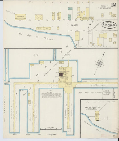 Sanborn Fire Insurance Map from Escanaba, Delta County, Michigan (1888), Sheet #0012 - Historic Sanborn Fire Insurance Map Print, vintage old map wall art, antique decor, genealogy gift, Michigan Michigan map
