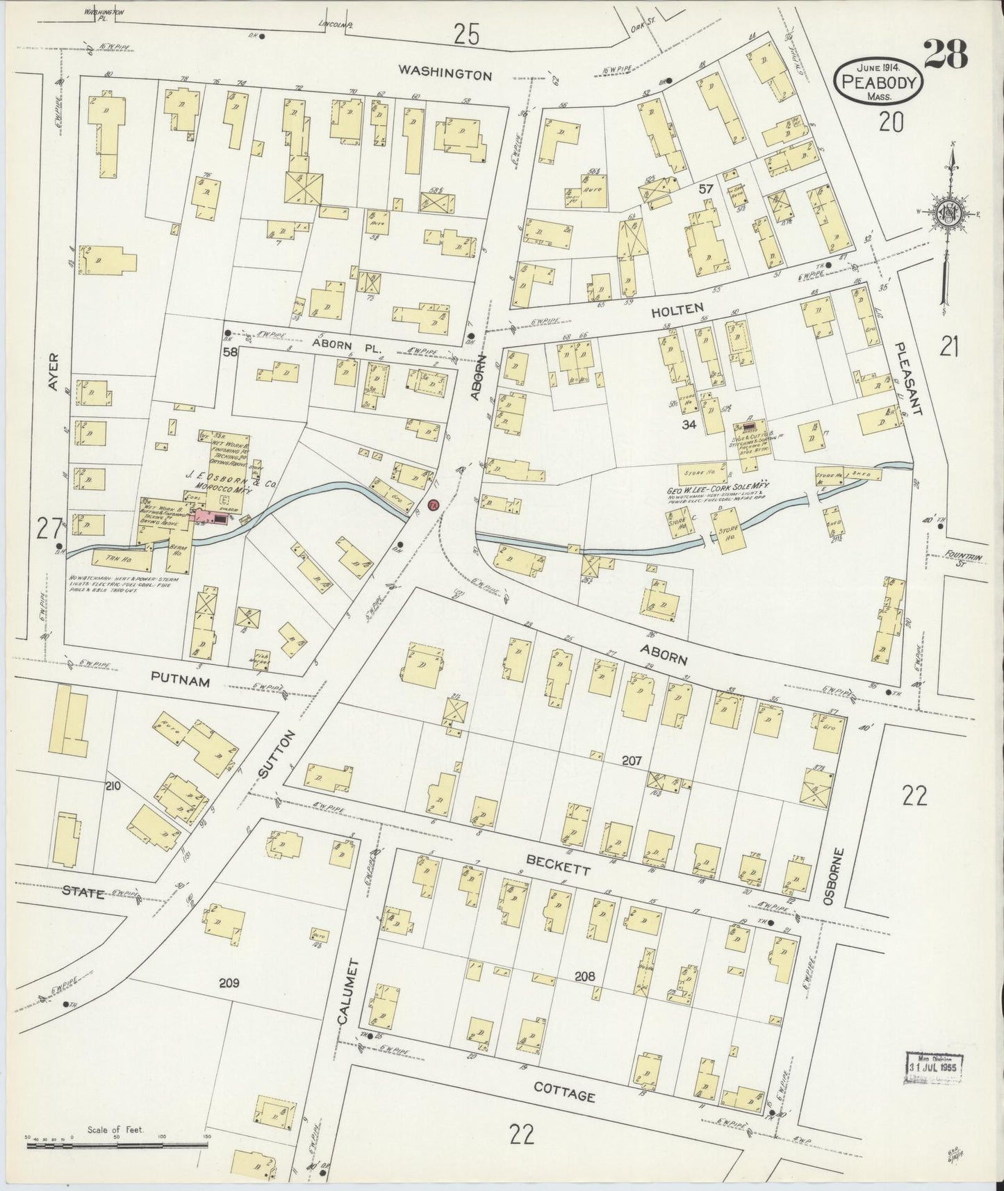 Sanborn Fire Insurance Map from Peabody, Essex County, Massachusetts (1914), Sheet #0028 - Complete Map Set gallery image, historic Sanborn map, vintage wall art, Massachusetts Massachusetts