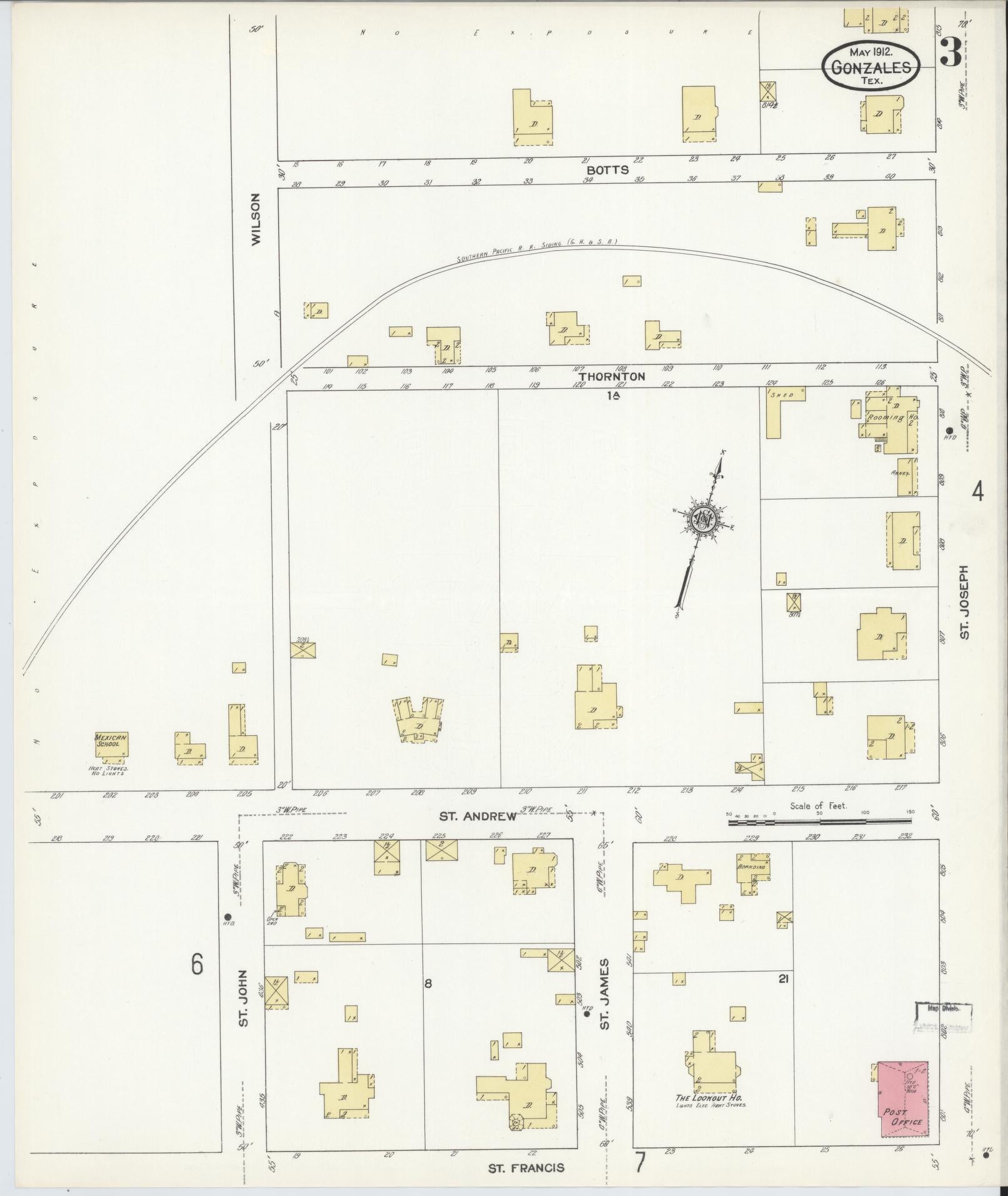 Sanborn Fire Insurance Map from Gonzales, Gonzales County, Texas (1912), Sheet #0003 - Complete Map Set gallery image, historic Sanborn map, vintage wall art, Texas Texas