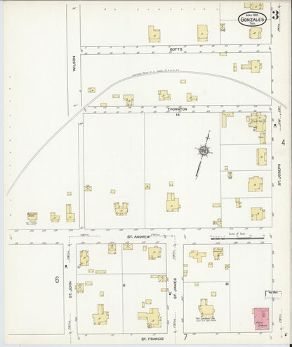 Sanborn Fire Insurance Map from Gonzales, Gonzales County, Texas (1912), Sheet #0003 - Complete Map Set gallery image, historic Sanborn map, vintage wall art, Texas Texas