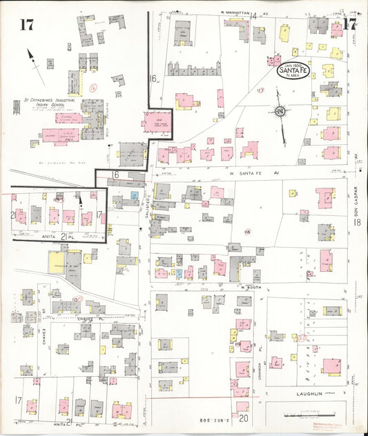 Sanborn Fire Insurance Map from Santa Fe, Santa Fe County, New Mexico (1948), Sheet #0017 - Historic Sanborn Fire Insurance Map Print, vintage old map wall art, antique decor, genealogy gift, New Mexico New Mexico map