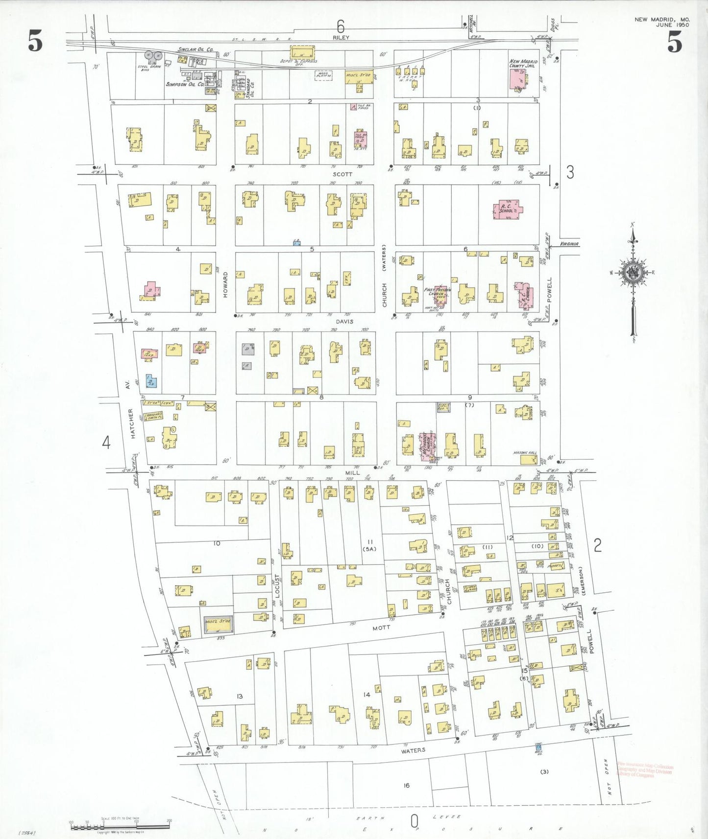 Sanborn Fire Insurance Map from New Madrid, New Madrid County, Missouri (1950), Sheet #0005 - Complete Map Set gallery image, historic Sanborn map, vintage wall art, Missouri Missouri