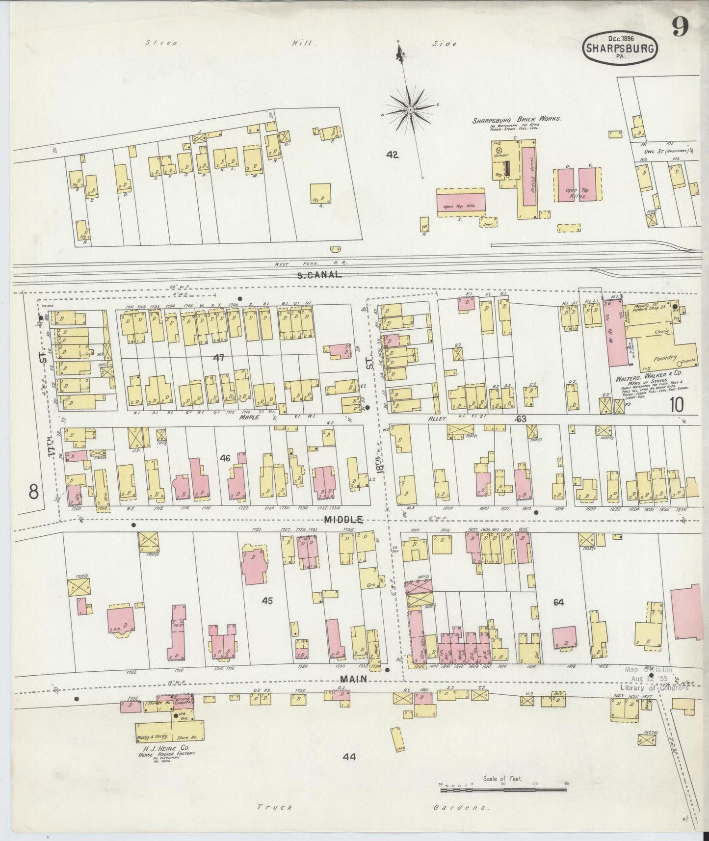 Sanborn Fire Insurance Map from Sharpsburg, Allegheny County, Pennsylvania (1896), Sheet #0009 - Complete Map Set gallery image, historic Sanborn map, vintage wall art, Pennsylvania Pennsylvania