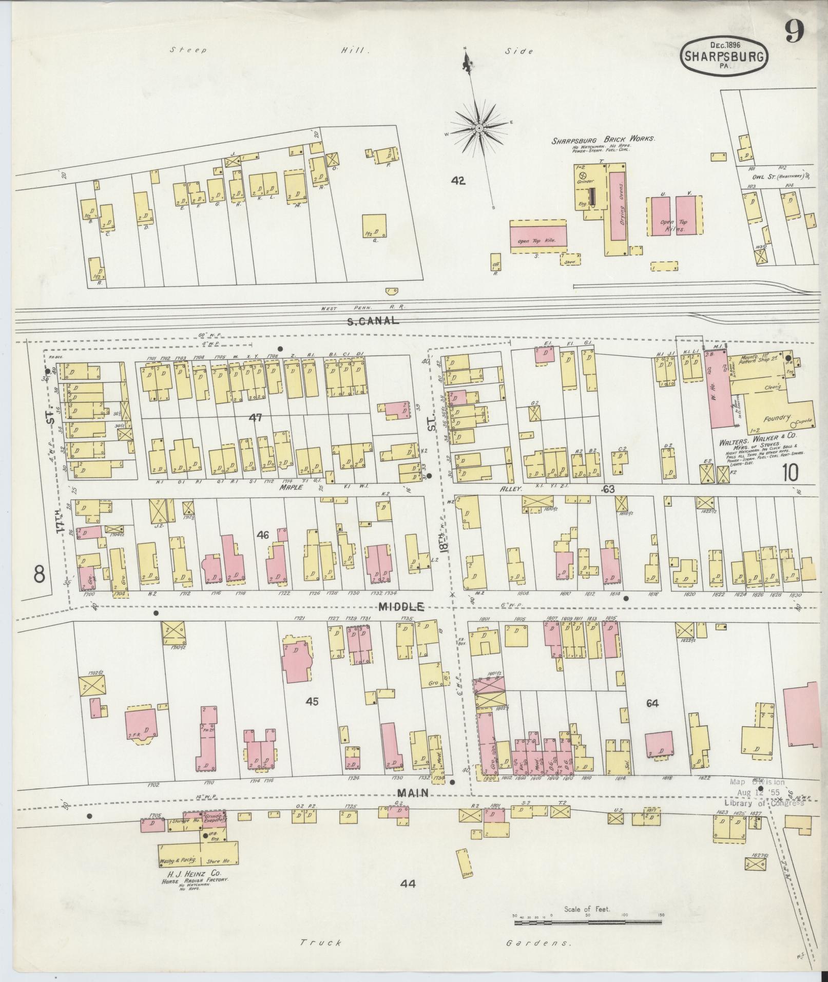 Sanborn Fire Insurance Map from Sharpsburg, Allegheny County, Pennsylvania (1896), Sheet #0009 - Complete Map Set gallery image, historic Sanborn map, vintage wall art, Pennsylvania Pennsylvania
