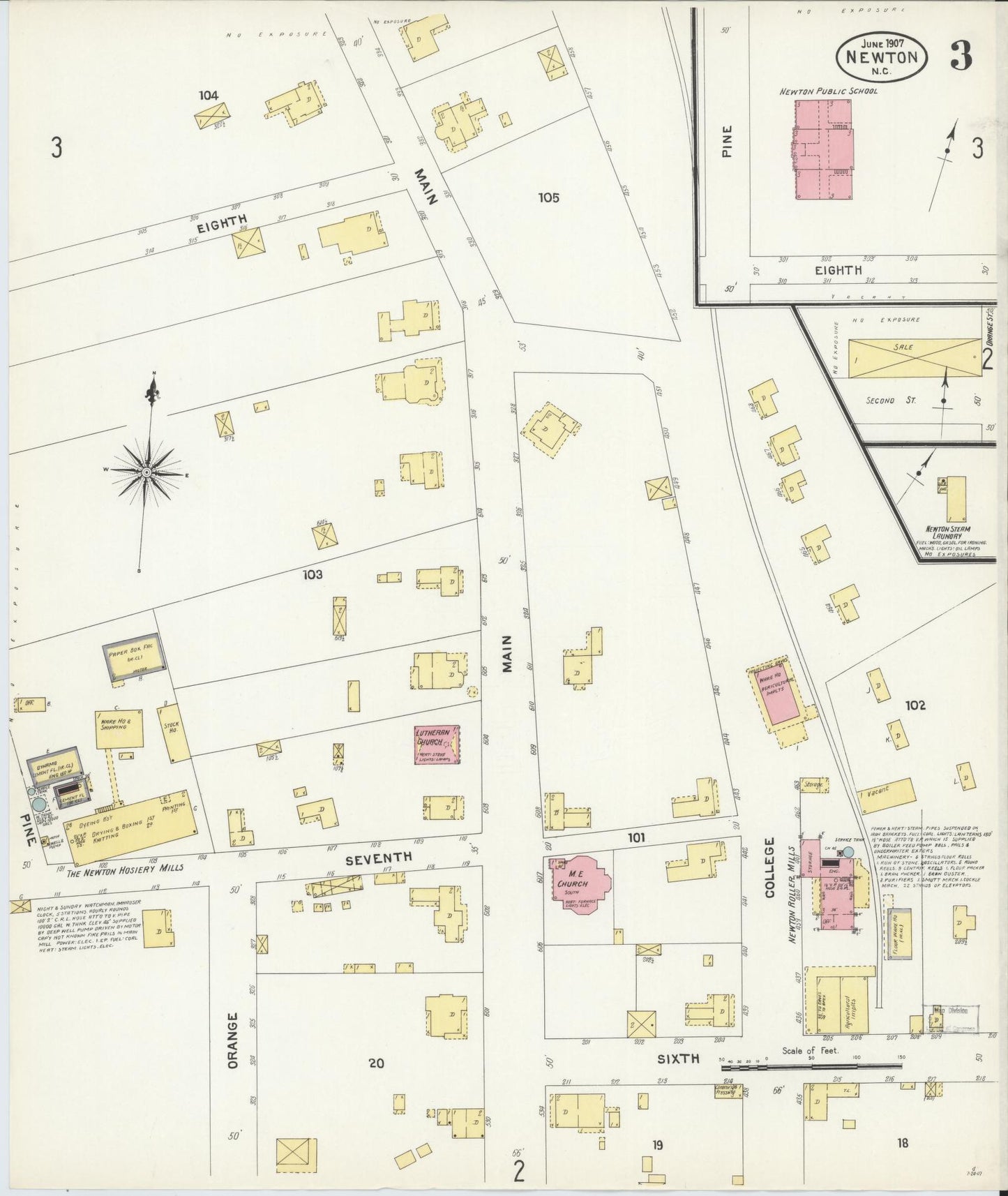 Sanborn Fire Insurance Map from Newton, Catawba County, North Carolina (1907), Sheet #0003 - Historic Sanborn Fire Insurance Map Print, vintage old map wall art, antique decor, genealogy gift, North Carolina North Carolina map
