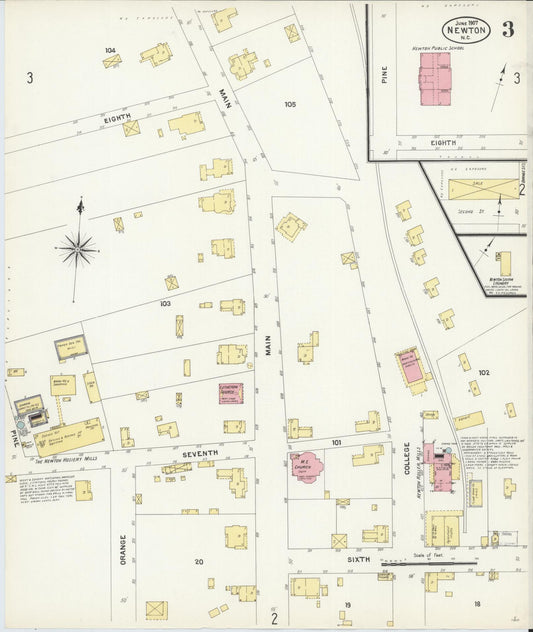 Sanborn Fire Insurance Map from Newton, Catawba County, North Carolina (1907), Sheet #0003 - Historic Sanborn Fire Insurance Map Print, vintage old map wall art, antique decor, genealogy gift, North Carolina North Carolina map