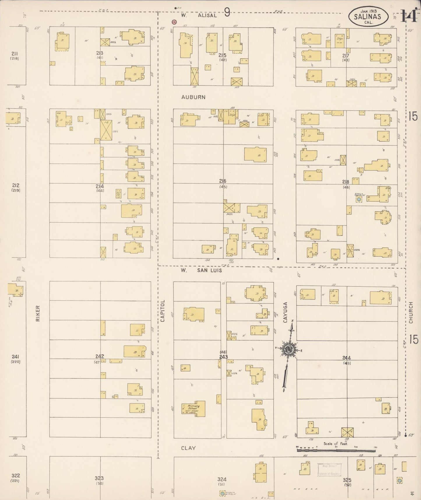 Sanborn Fire Insurance Map from Salinas, Monterey County, California (1913), Sheet #0014 - Complete Map Set gallery image, historic Sanborn map, vintage wall art, California California