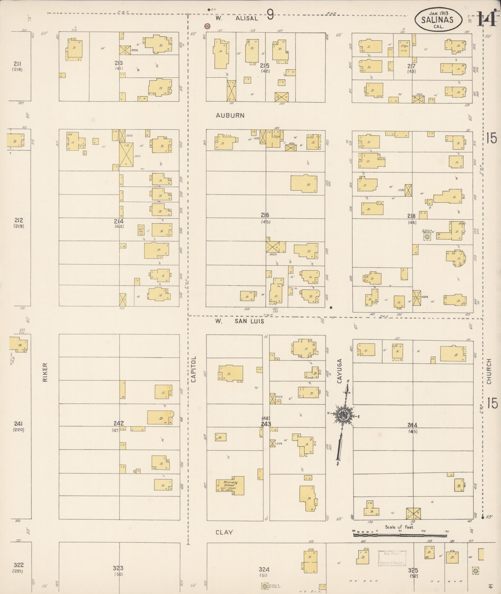 Sanborn Fire Insurance Map from Salinas, Monterey County, California (1913), Sheet #0014 - Complete Map Set gallery image, historic Sanborn map, vintage wall art, California California