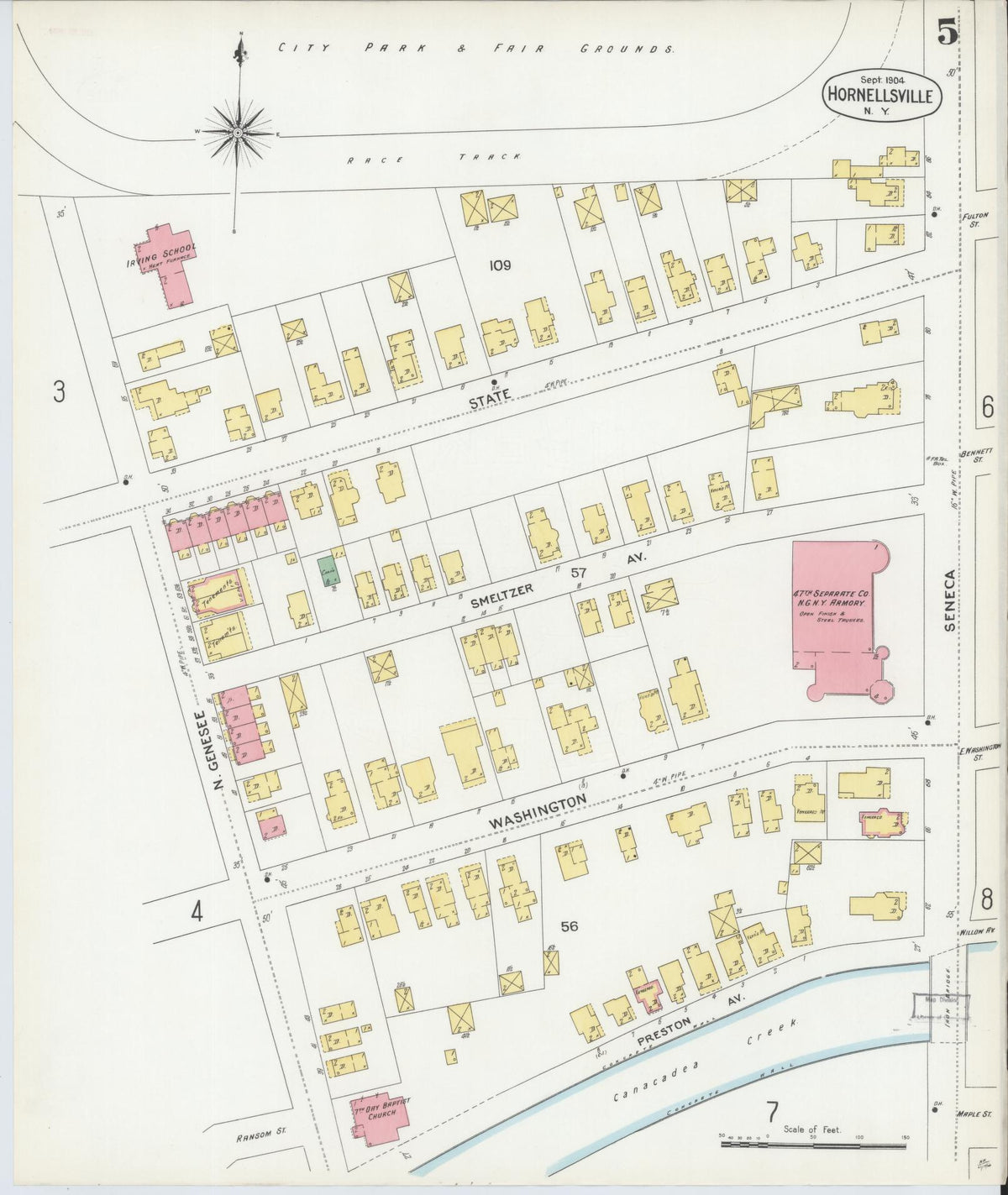 Sanborn Fire Insurance Map from Hornell, Steuben County, New York (1904), Sheet #0005 - Complete Map Set gallery image, historic Sanborn map, vintage wall art, New York New York