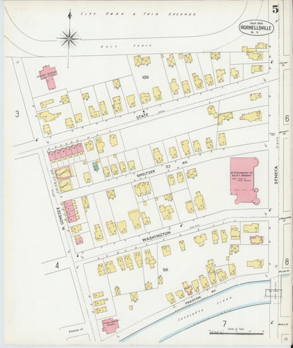 Sanborn Fire Insurance Map from Hornell, Steuben County, New York (1904), Sheet #0005 - Complete Map Set gallery image, historic Sanborn map, vintage wall art, New York New York