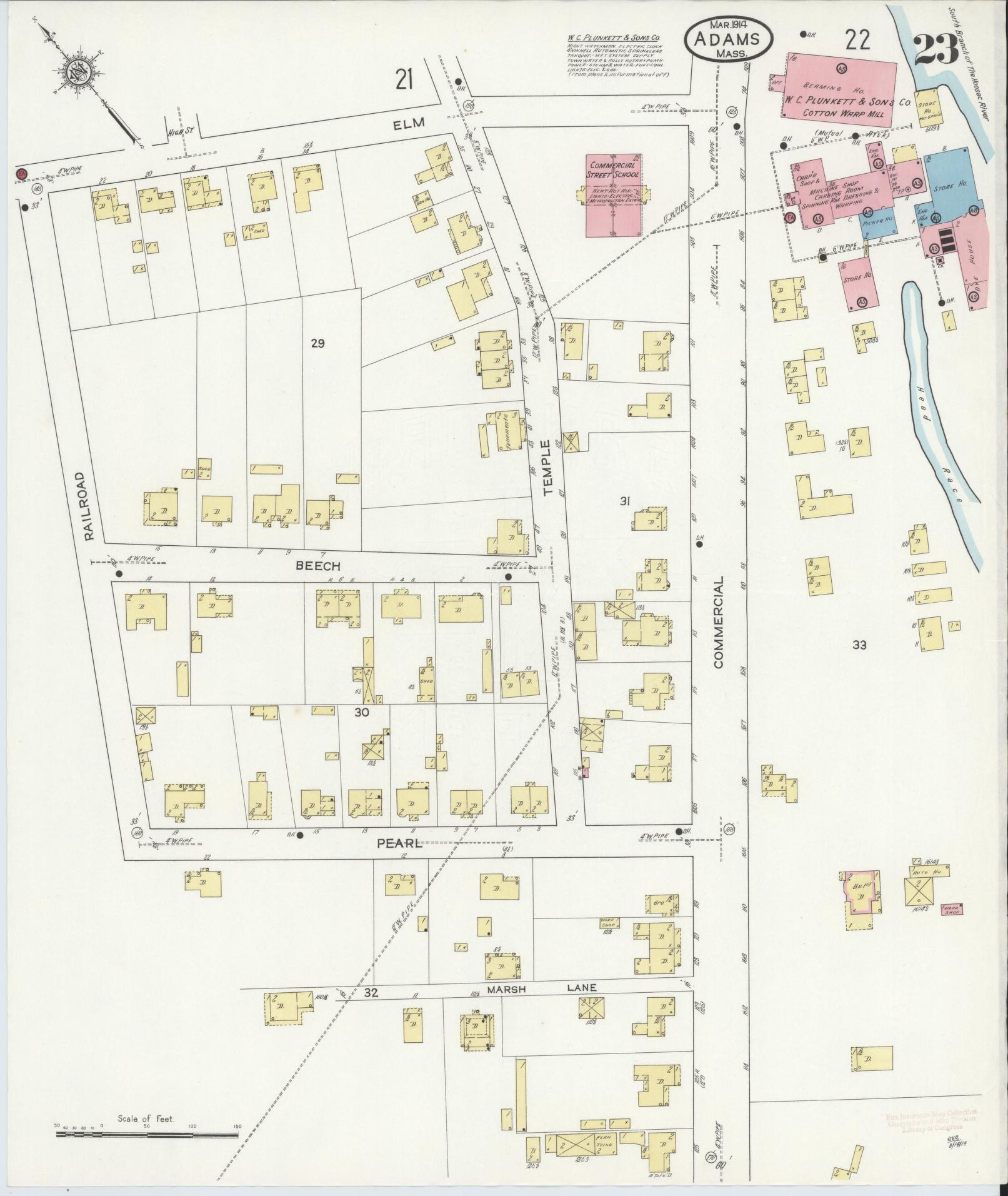 Sanborn Fire Insurance Map from Adams, Berkshire County, Massachusetts (1914), Sheet #0023 - Complete Map Set gallery image, historic Sanborn map, vintage wall art, Massachusetts Massachusetts