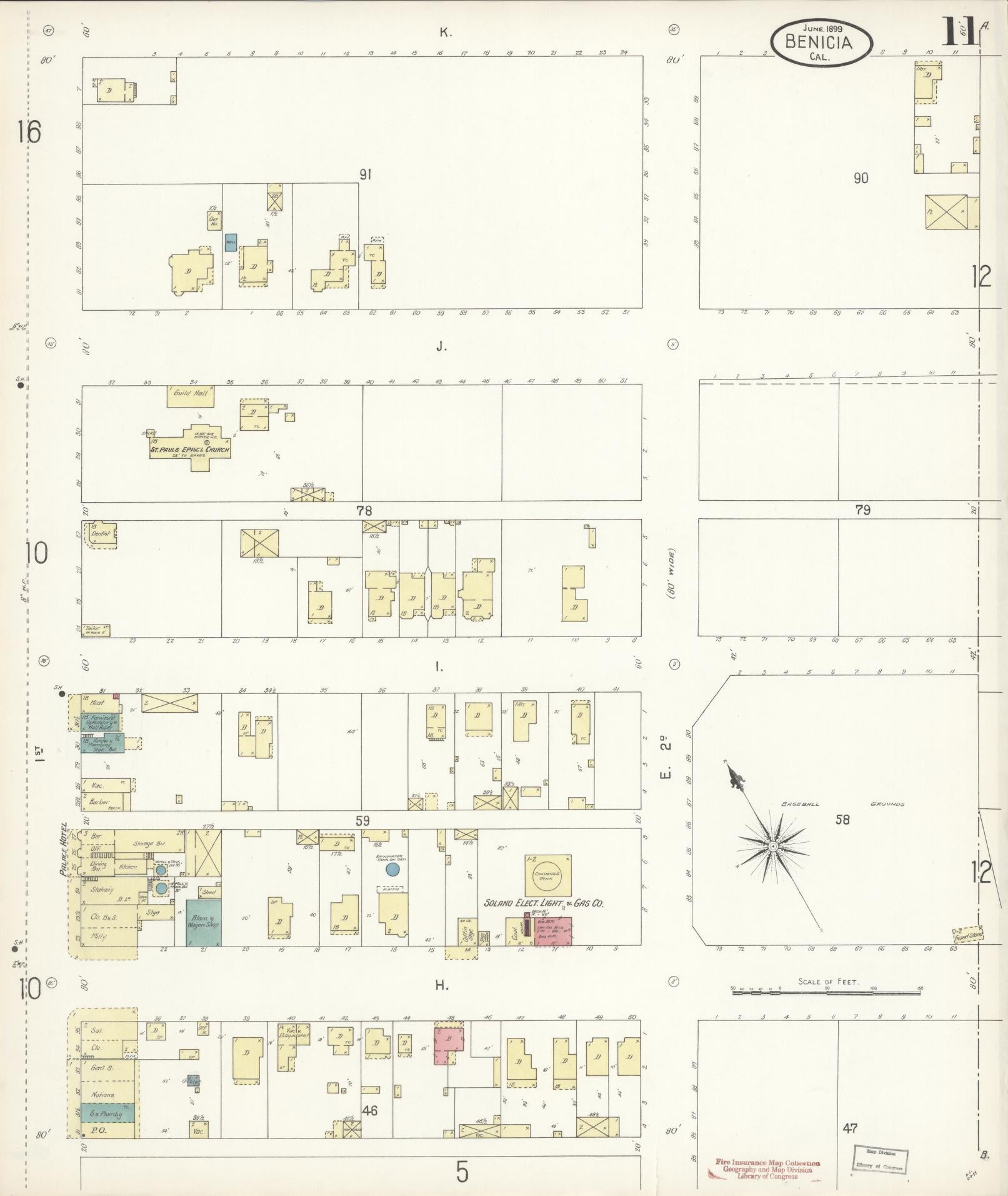Sanborn Fire Insurance Map from Benicia, Solano County, California (1899), Sheet #0011 - Historic Sanborn Fire Insurance Map Print, vintage old map wall art, antique decor, genealogy gift, California California map