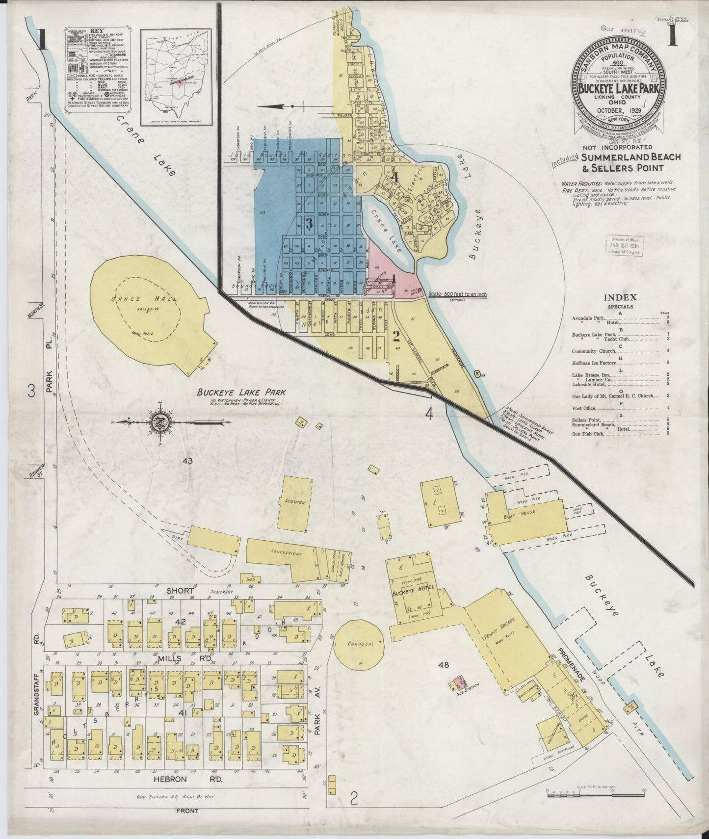 Sanborn Fire Insurance Map from Buckeye Lake, Licking County, Ohio (1929), Sheet #0001 - Historic Sanborn Fire Insurance Map Print, vintage old map wall art, antique decor, genealogy gift, Ohio Ohio map
