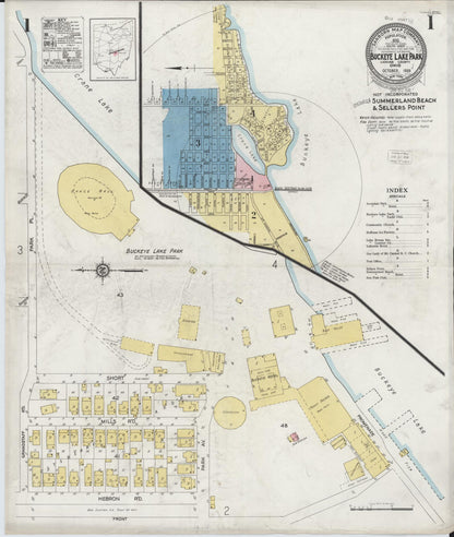 Sanborn Fire Insurance Map from Buckeye Lake, Licking County, Ohio (1929), Sheet #0001 - Historic Sanborn Fire Insurance Map Print, vintage old map wall art, antique decor, genealogy gift, Ohio Ohio map