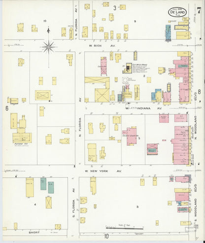 Sanborn Fire Insurance Map from De Land, Volusia County, Florida (1909), Sheet #0007 - Complete Map Set gallery image, historic Sanborn map, vintage wall art, Florida Florida