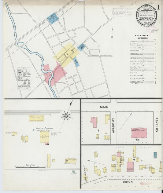 Sanborn Fire Insurance Map from Westfield, Chautauqua County, New York (1891), Sheet #0001 - Historic Sanborn Fire Insurance Map Print, vintage old map wall art, antique decor, genealogy gift, New York New York map