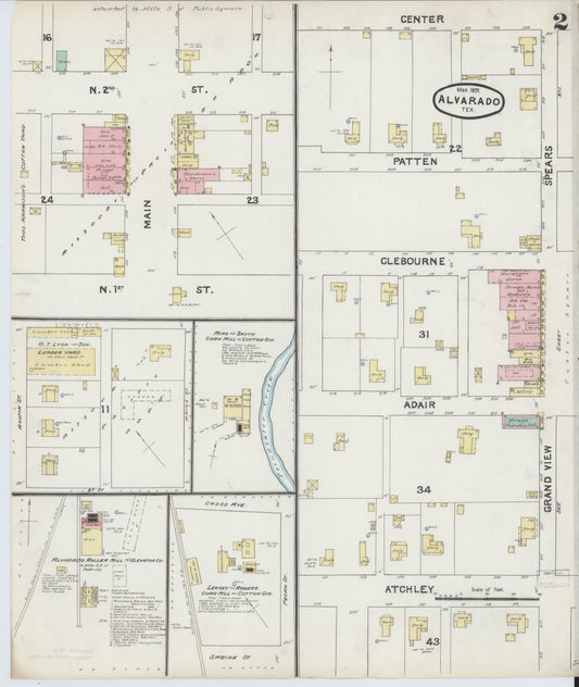 Sanborn Fire Insurance Map from Alvarado, Johnson County, Texas (1891), Sheet #0002 - Historic Sanborn Fire Insurance Map Print, vintage old map wall art, antique decor, genealogy gift, Texas Texas map