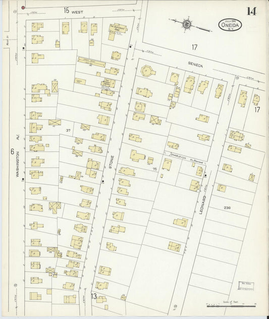 Sanborn Fire Insurance Map from Oneida, Madison County, New York (1914), Sheet #0014 - Historic Sanborn Fire Insurance Map Print, vintage old map wall art, antique decor, genealogy gift, New York New York map