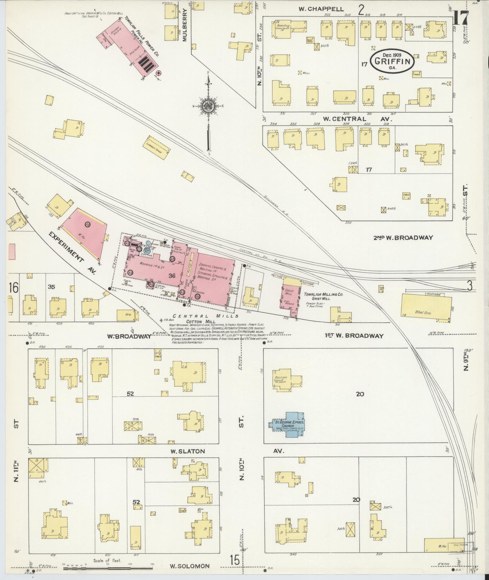 Sanborn Fire Insurance Map from Griffin, Spalding County, Georgia (1909), Sheet #0017 - Complete Map Set gallery image, historic Sanborn map, vintage wall art, Georgia Georgia