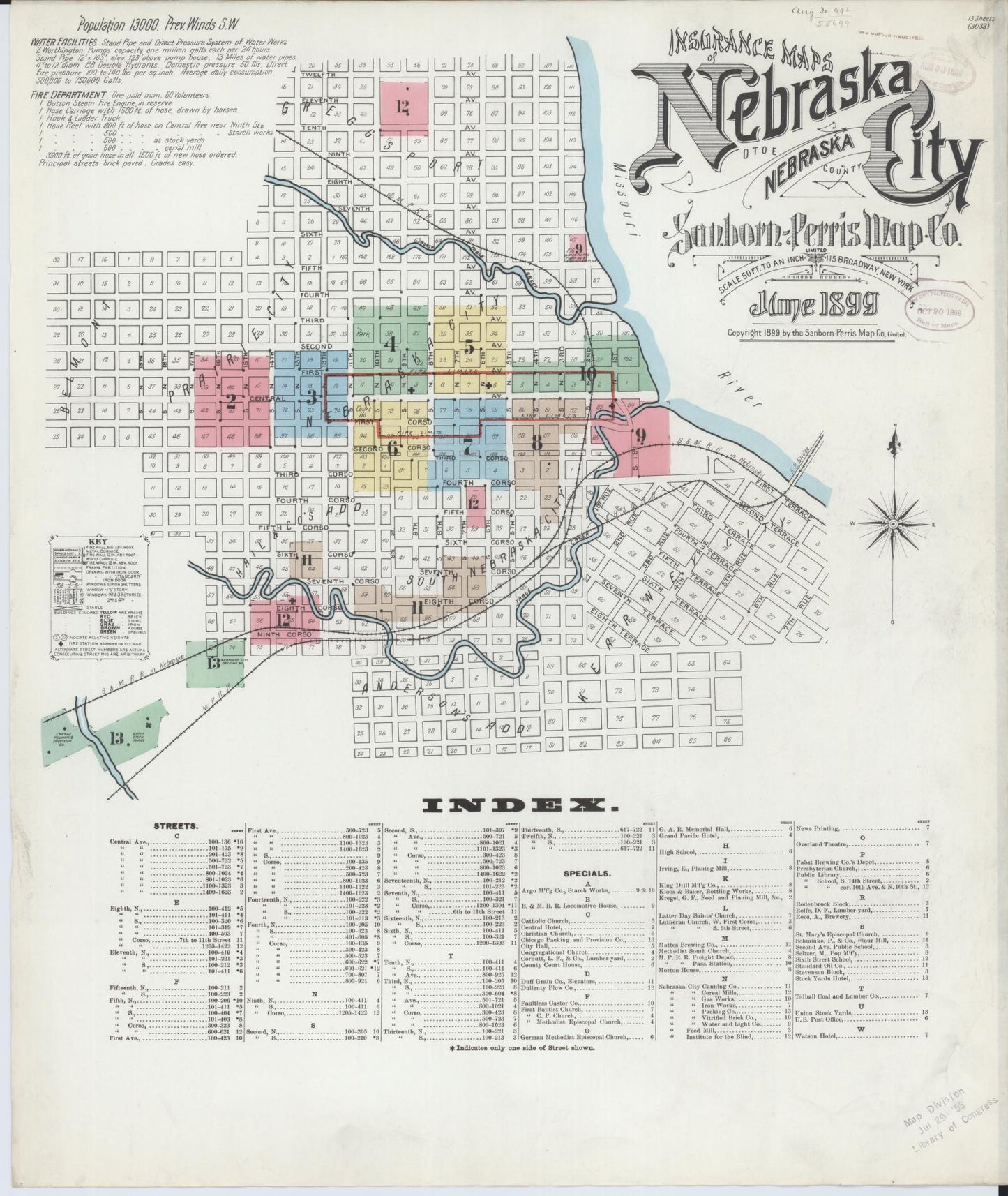 Sanborn Fire Insurance Map from Nebraska City, Otoe County, Nebraska (1899), Sheet #0001 - Complete Map Set gallery image, historic Sanborn map, vintage wall art, Nebraska Nebraska