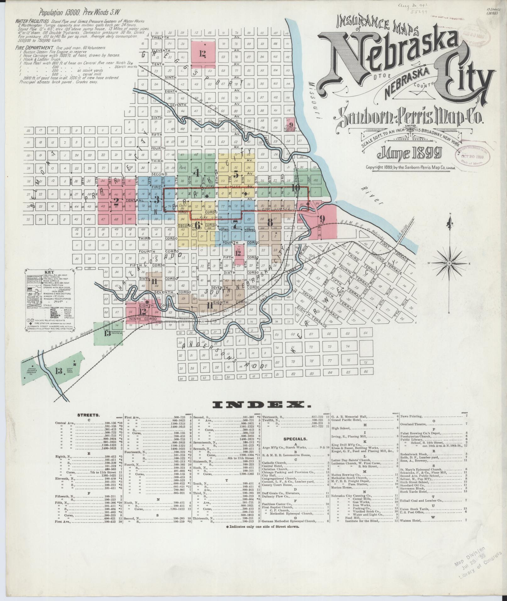 Sanborn Fire Insurance Map from Nebraska City, Otoe County, Nebraska (1899), Sheet #0001 - Complete Map Set gallery image, historic Sanborn map, vintage wall art, Nebraska Nebraska
