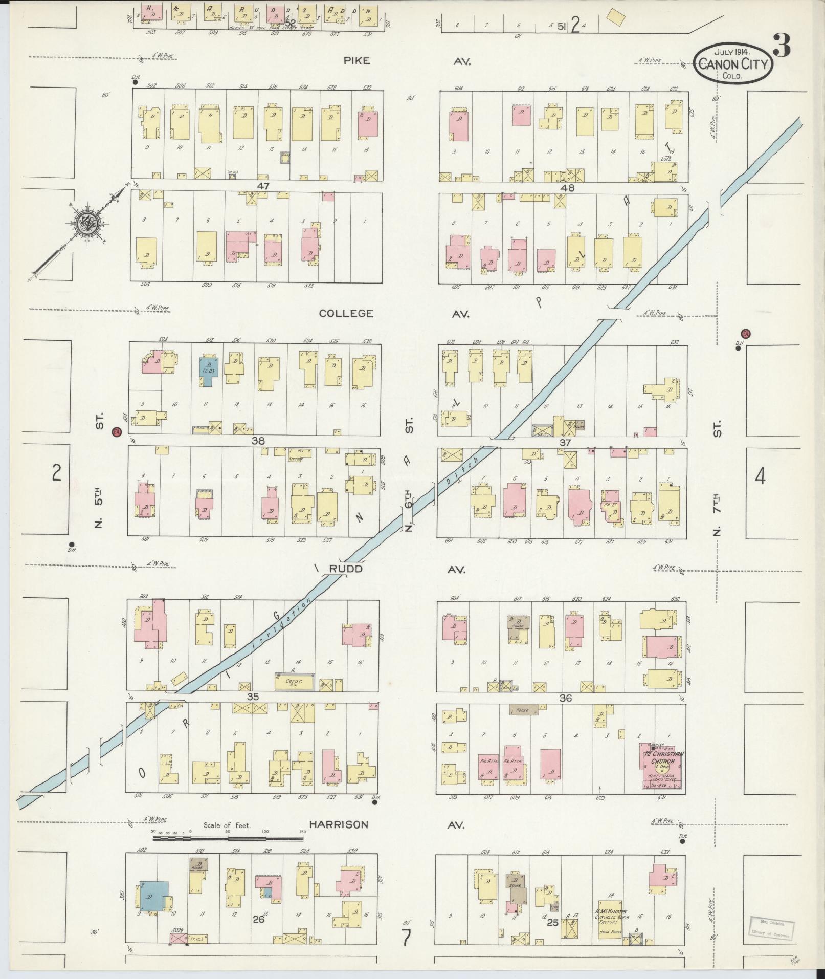 Sanborn Fire Insurance Map from Canon City, Fremont County, Colorado (1914), Sheet #0003 - Historic Sanborn Fire Insurance Map Print, vintage old map wall art, antique decor, genealogy gift, Colorado Colorado map