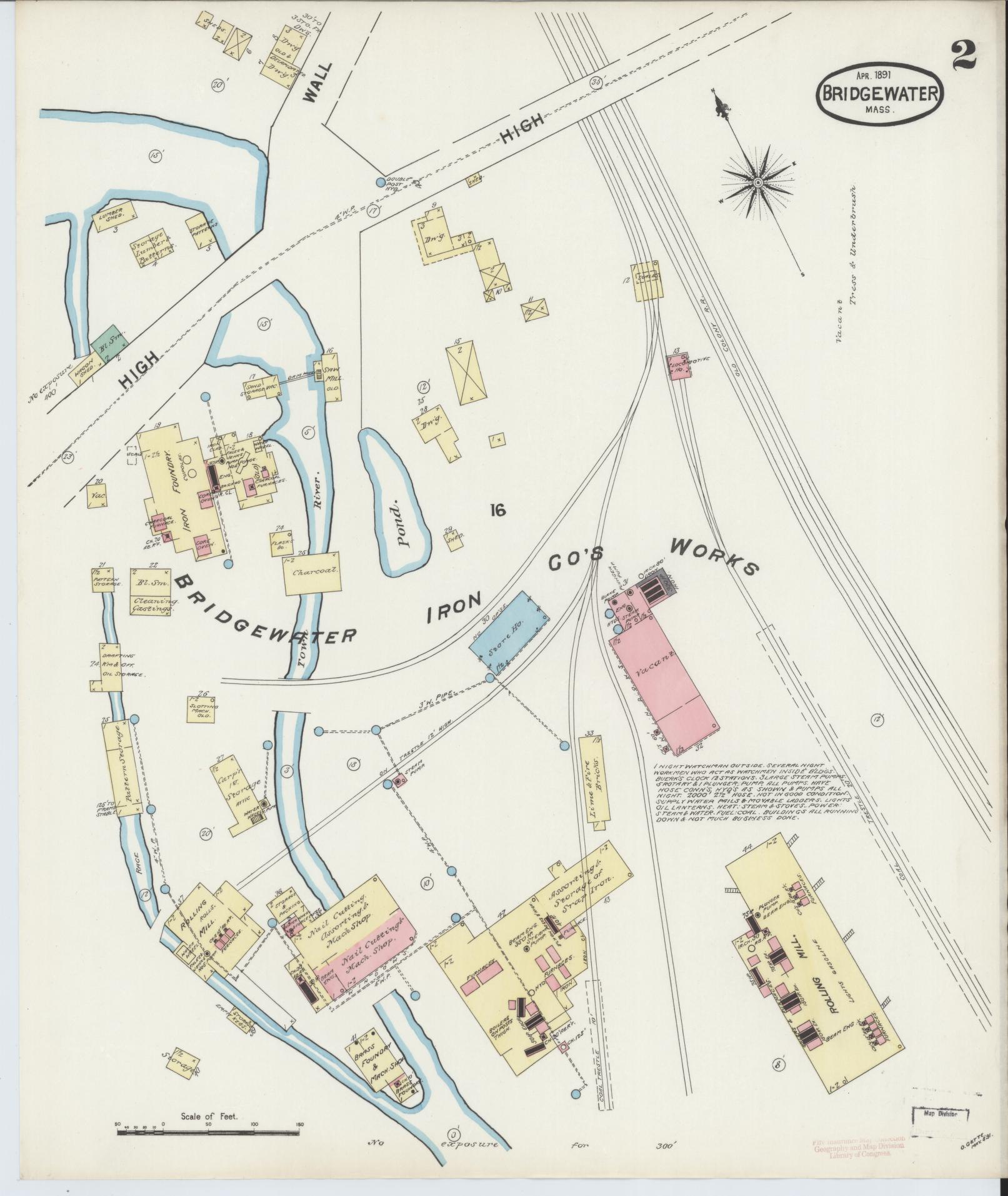 Sanborn Fire Insurance Map from Bridgewater, Plymouth County, Massachusetts (1891), Sheet #0002 - Complete Map Set gallery image, historic Sanborn map, vintage wall art, Massachusetts Massachusetts