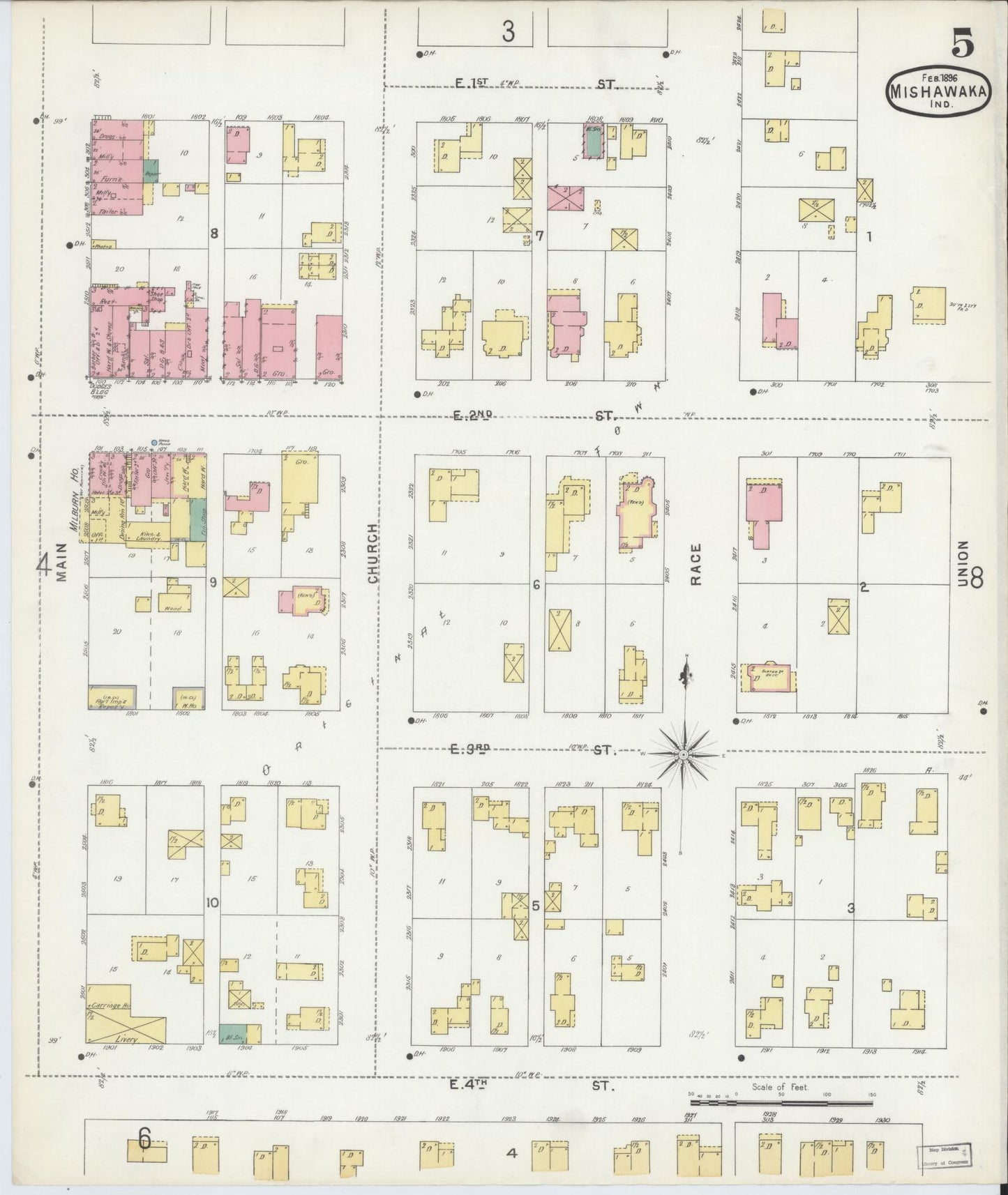 Sanborn Fire Insurance Map from Mishawaka, Saint Joseph County, Indiana (1896), Sheet #0005 - Complete Map Set gallery image, historic Sanborn map, vintage wall art, Indiana Indiana