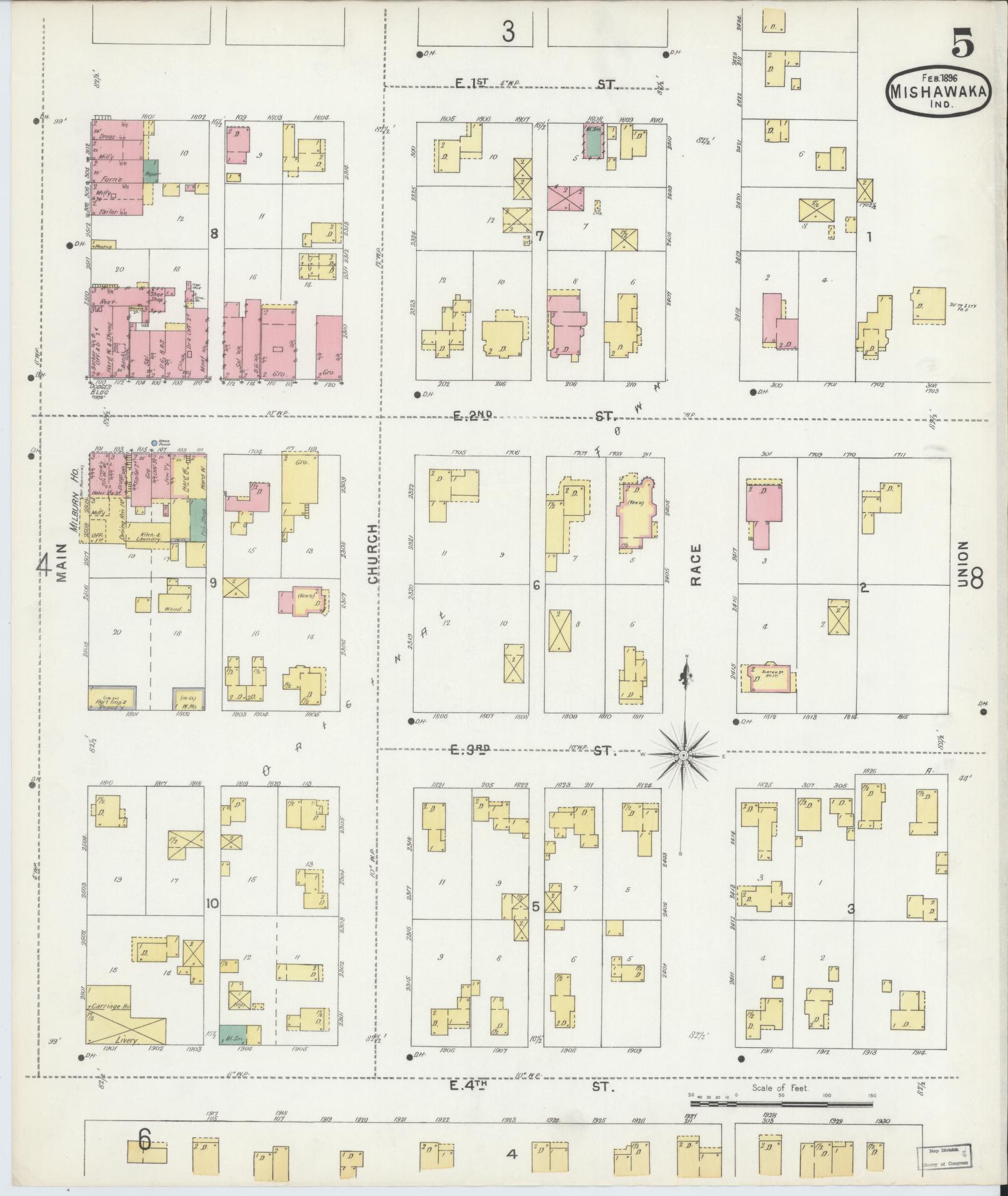 Sanborn Fire Insurance Map from Mishawaka, Saint Joseph County, Indiana (1896), Sheet #0005 - Complete Map Set gallery image, historic Sanborn map, vintage wall art, Indiana Indiana