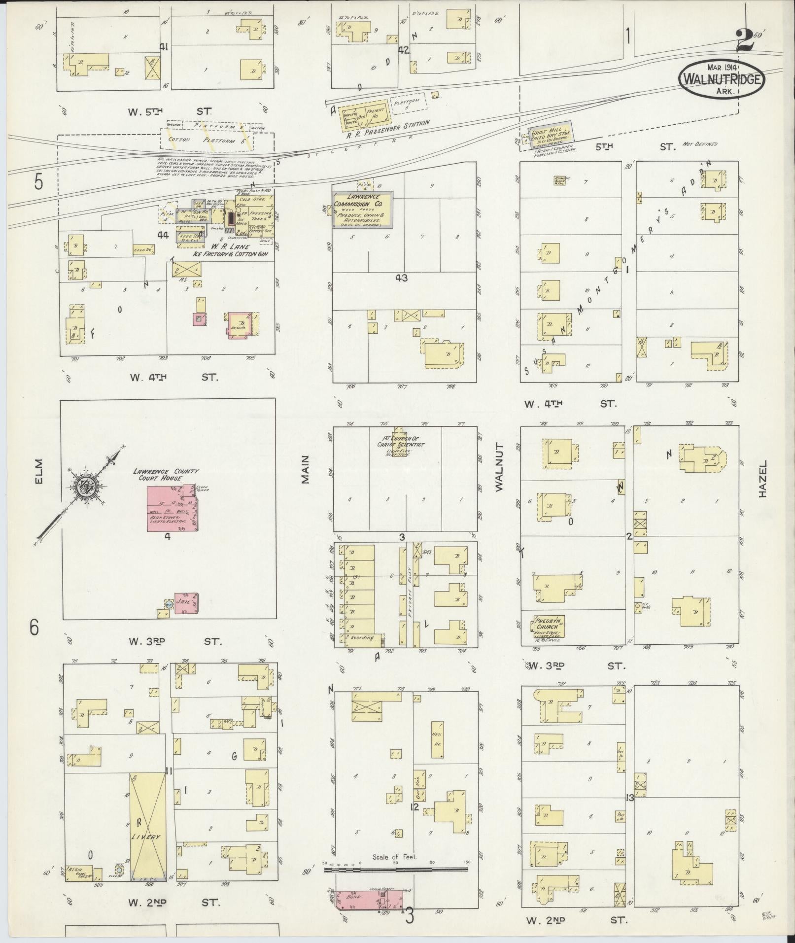 Sanborn Fire Insurance Map from Walnut Ridge, Lawrence County, Arkansas (1914), Sheet #0002 - Historic Sanborn Fire Insurance Map Print, vintage old map wall art, antique decor, genealogy gift, Arkansas Arkansas map