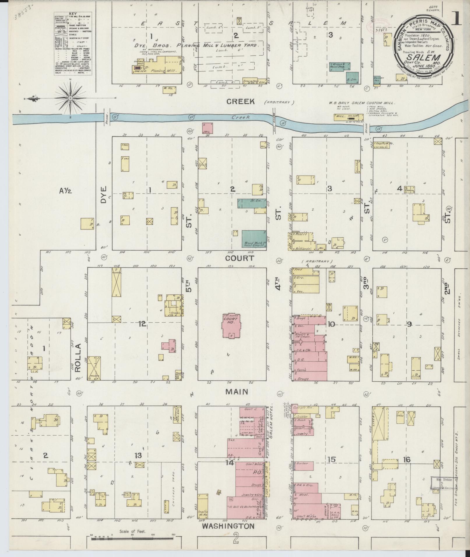 Sanborn Fire Insurance Map from Salem, Dent County, Missouri (1893), Sheet #0001 - Complete Map Set gallery image, historic Sanborn map, vintage wall art, Missouri Missouri