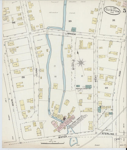 Sanborn Fire Insurance Map from Clinton, Worcester County, Massachusetts (1888), Sheet #0005 - Historic Sanborn Fire Insurance Map Print, vintage old map wall art, antique decor, genealogy gift, Massachusetts Massachusetts map