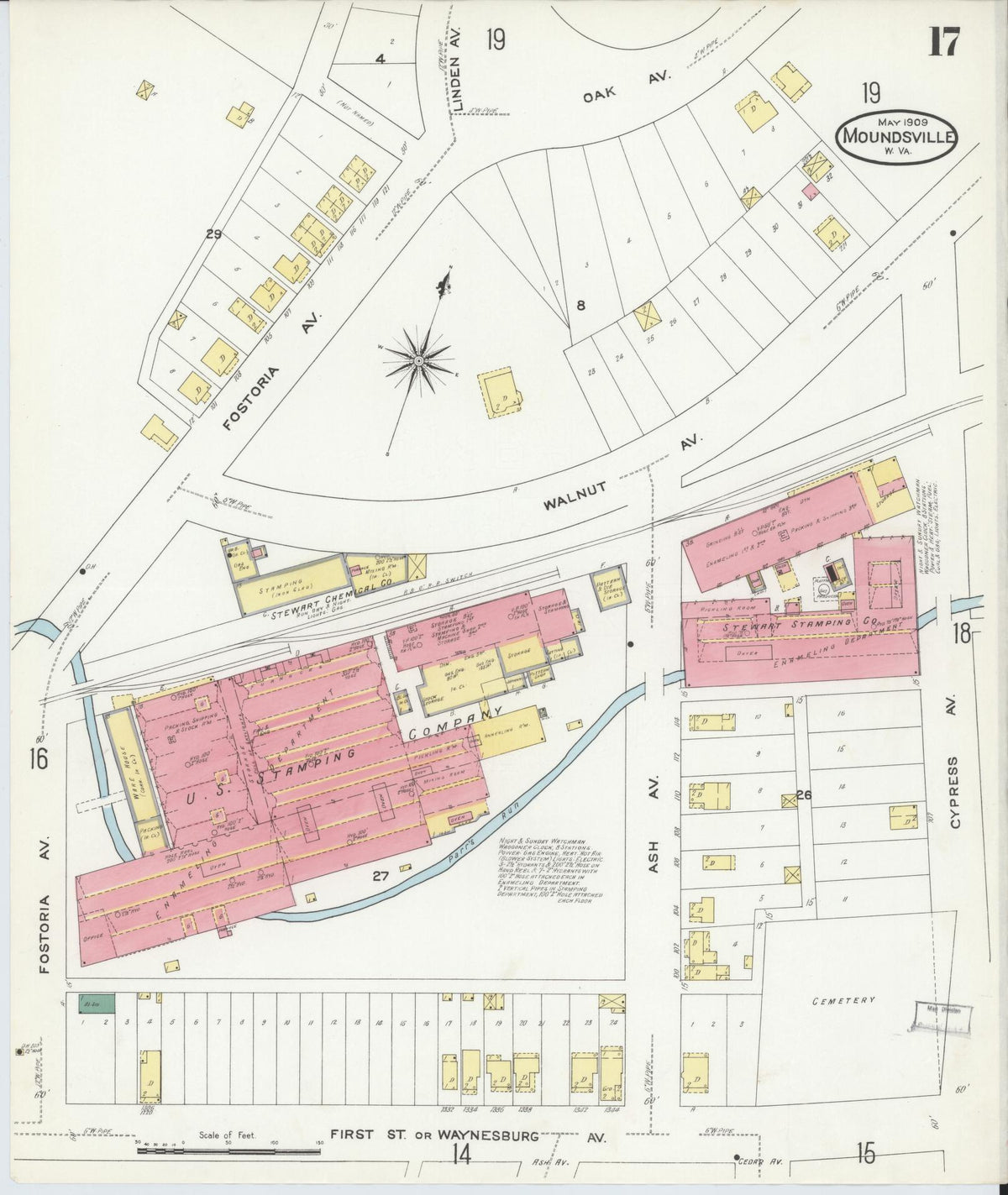 Sanborn Fire Insurance Map from Moundsville, Marshall County, West Virginia (1909), Sheet #0017 - Historic Sanborn Fire Insurance Map Print, vintage old map wall art, antique decor, genealogy gift, West Virginia West Virginia map