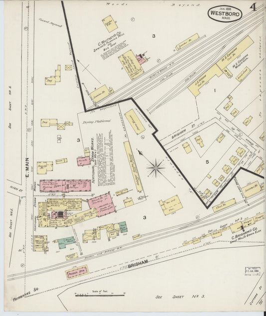 Sanborn Fire Insurance Map from Westboro, Worcester County, Massachusetts (1888), Sheet #0004 - Historic Sanborn Fire Insurance Map Print, vintage old map wall art, antique decor, genealogy gift, Massachusetts Massachusetts map