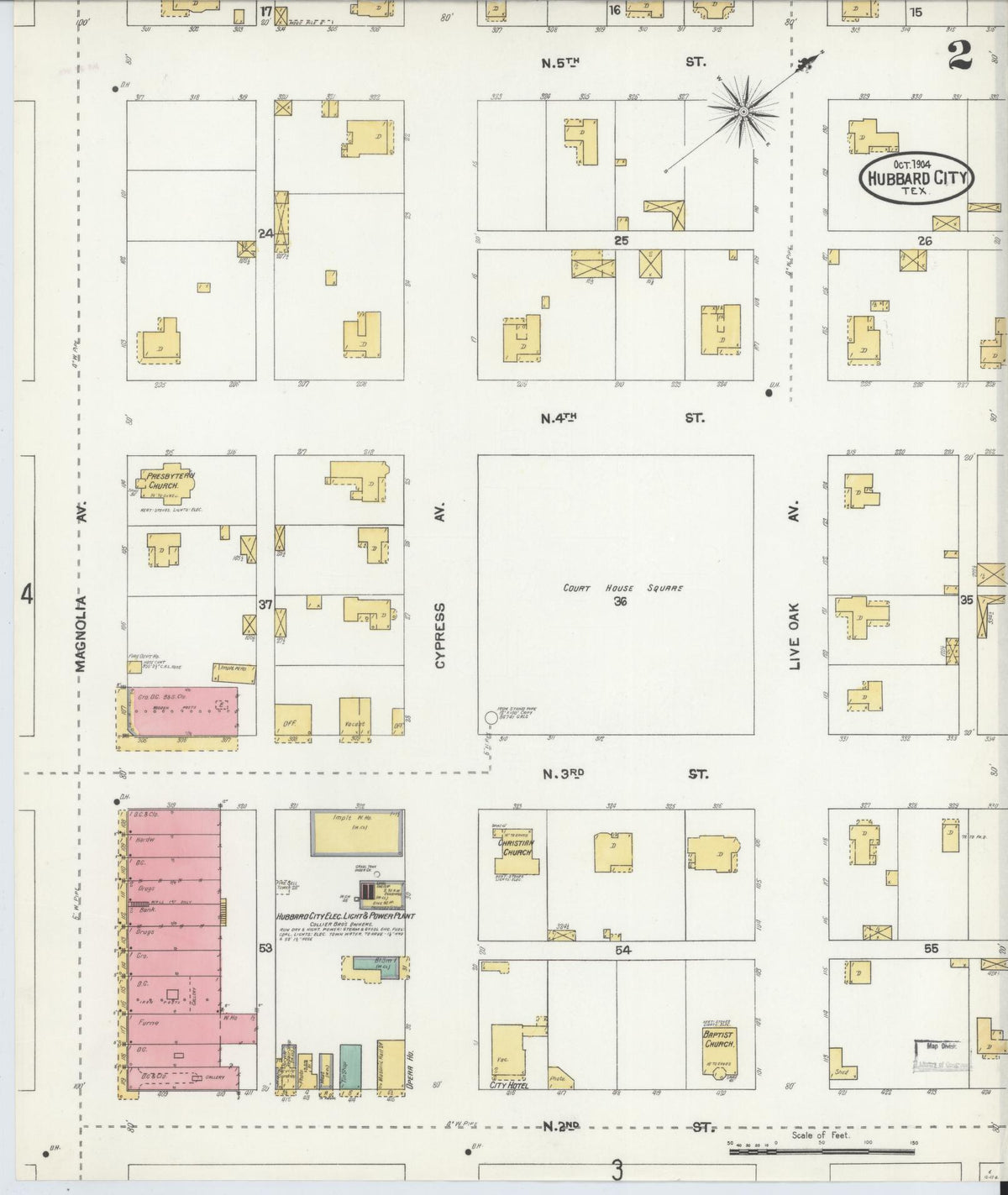 Sanborn Fire Insurance Map from Hubbard, Hill County, Texas (1904), Sheet #0002 - Complete Map Set gallery image, historic Sanborn map, vintage wall art, Texas Texas
