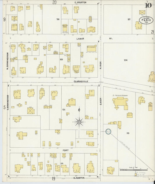 Sanborn Fire Insurance Map from Paris, Lamar County, Texas (1902), Sheet #0010 - Historic Sanborn Fire Insurance Map Print, vintage old map wall art, antique decor, genealogy gift, Texas Texas map