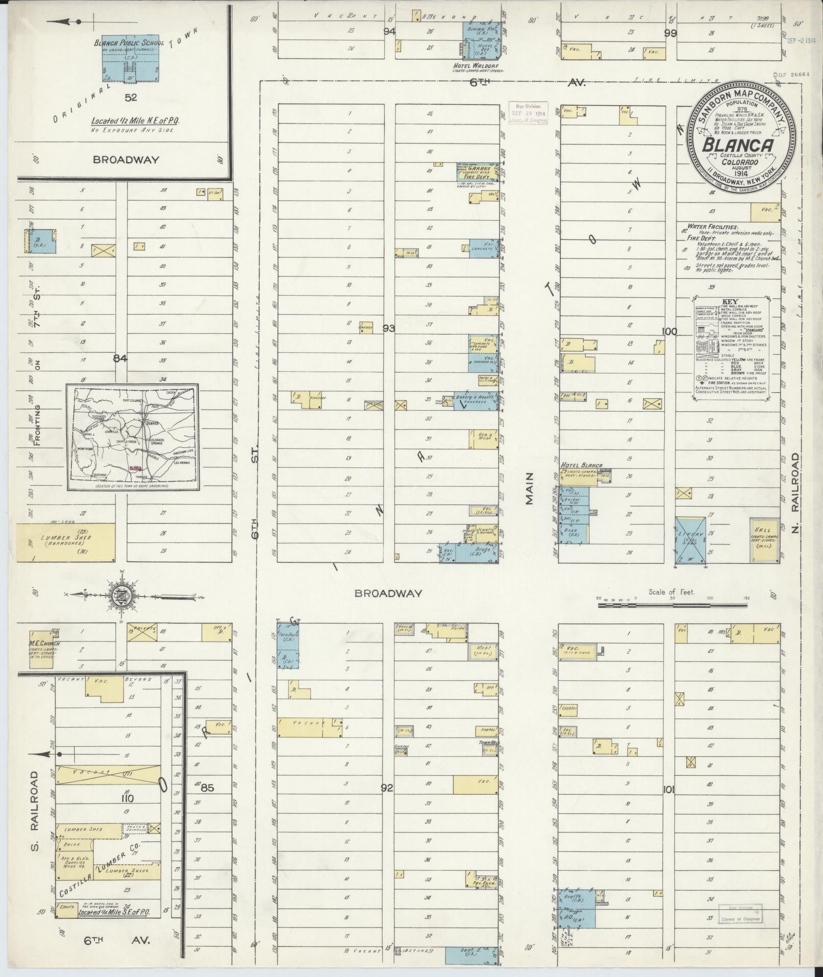 Sanborn Fire Insurance Map from Blanca, Costilla County, Colorado (1914), Sheet #0001 - Historic Sanborn Fire Insurance Map Print, vintage old map wall art, antique decor, genealogy gift, Colorado Colorado map