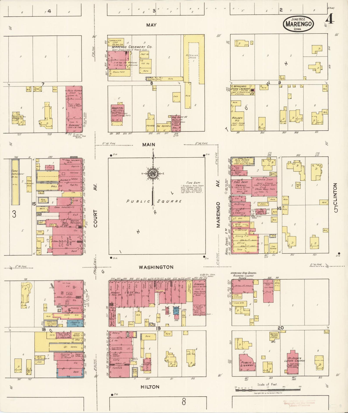 Sanborn Fire Insurance Map from Marengo, Iowa County, Iowa (1922), Sheet #0004 - Historic Sanborn Fire Insurance Map Print, vintage old map wall art