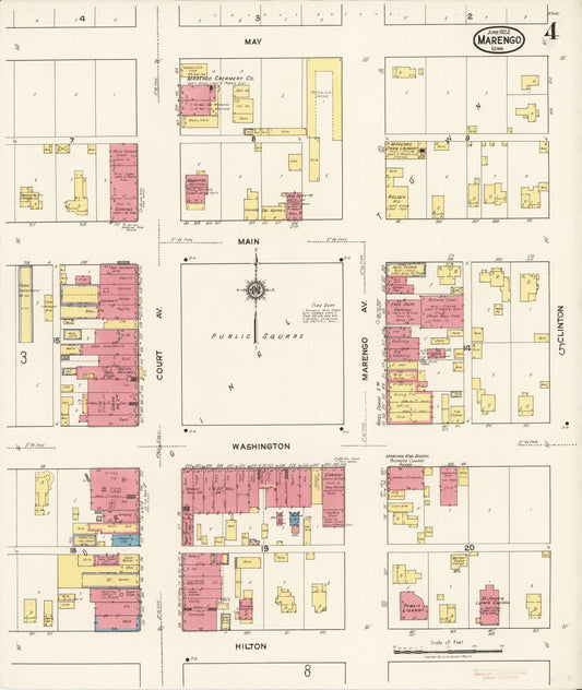 Sanborn Fire Insurance Map from Marengo, Iowa County, Iowa (1922), Sheet #0004 - Historic Sanborn Fire Insurance Map Print, vintage old map wall art